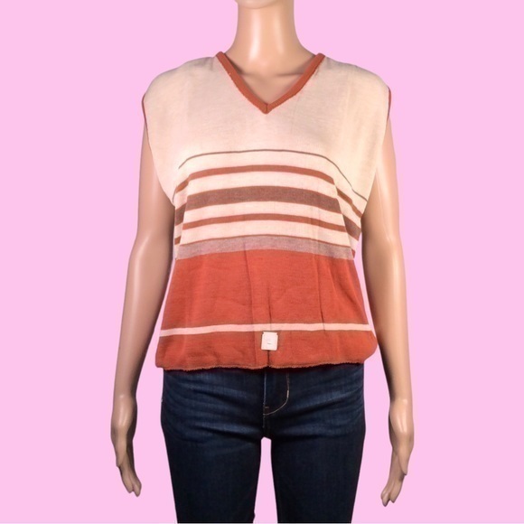 Vintage Sweaters - Dead Stock Vintage Striped Ribbed Piping Sweater Vest Sz Large -The "Esther" Top